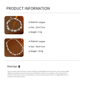 Detailed copper jewelry set specifications for zircon square link necklace and bracelet