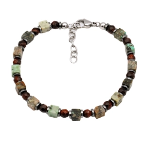 Handmade beaded bracelet for men with tiger eye, hematite, and adjustable metal clasp