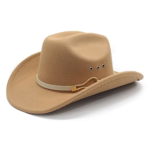 Western Cowboy Hat Cotton Polyester Felt Wide Brim Retro Jazz Fedora With Decorative Belt Metal Buckle Breathable Eyelets