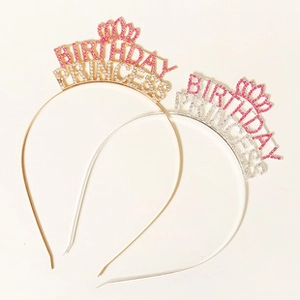 Detailed view of Birthday Princess crown headbands with colorful sparkling rhinestones