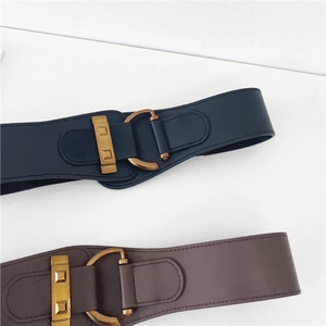 Elastic wide corset belt in navy blue and coffee brown with golden buckle detail