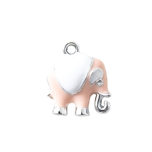 Pink and silver enamel elephant charm for DIY children's jewelry on white background