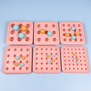 Pink tray set for color matching and size sorting education toy with blue and orange balls
