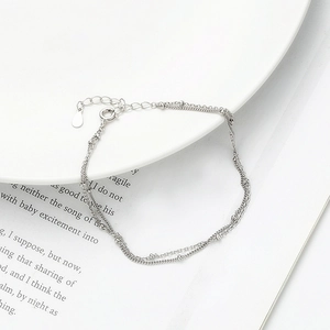 Minimalist S925 sterling silver double-layer bead chain bracelet with adjustable clasp