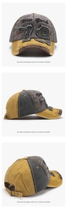 Detail of vintage washed baseball cap featuring New York embroidery and 79 patch work