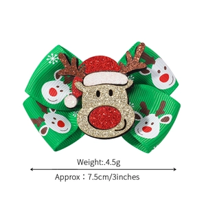 Barrette de Noël pour filles avec ruban vert et motif de renne scintillant de luxe