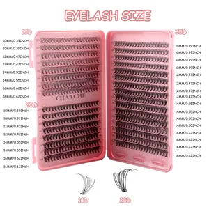 Size guide for 10D and 20D individual lash clusters with 10mm to 16mm lengths