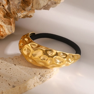 Élastique à cheveux en métal doré 18 carats avec texture martelée et bande noire