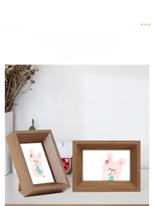 Macro shot of minimalist wooden photo frame with natural grain and glass panel