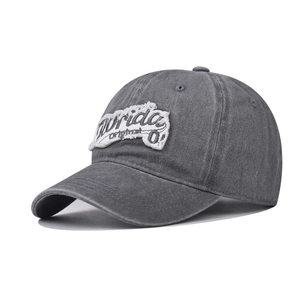 Vintage washed dark grey cotton baseball cap with Florida Original embroidery patch