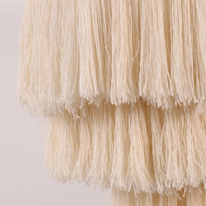 Handmade beige cotton rope woven lampshade with elegant long tassels for home decor
