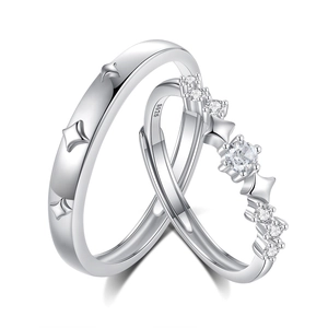 Sparkling S925 sterling silver couple rings with star design and cubic zirconia stones