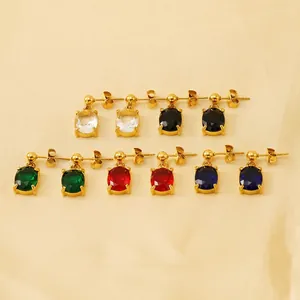 Boucles D'oreilles Pendantes Géométriques Ovales En Zircon Acier Inoxydable Plaqué Or Avec Tige En Titane Bijoux Femmes