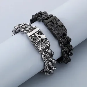 Bracelet Crâne Punk Pour Hommes 316L Acier Inoxydable Grosse Chaîne Bijoux Gothiques Rock Vintage Accessoires