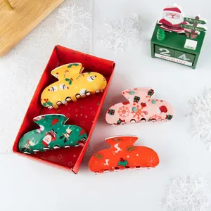 Christmas Hair Claw Clips Acetate Cute Santa Snowman Reindeer Patterns Holiday Party Hair Accessories Women Girls