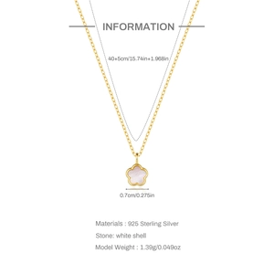 Collier élégant en argent sterling S925 avec pendentif fleur en nacre blanche pour femme