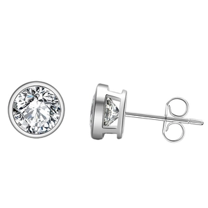 Classic round S925 sterling silver stud earrings with sparkling 4A grade cubic zirconia