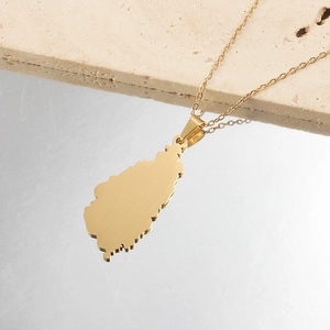 Golden stainless steel Germany map pendant necklace with brushed finish and O-chain