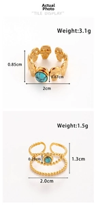 Adjustable golden skull ring with gemstone and beaded band with weight and size details