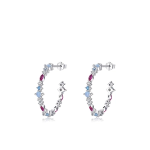 Elegant C-Shaped Hoop Earrings With 925 Sterling Silver Earring Post Colorful Cubic Zirconia Fashion Jewelry For Women