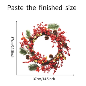 Detail of Christmas wreath sticker showing 37cm 14.5 inch dimensions on white background