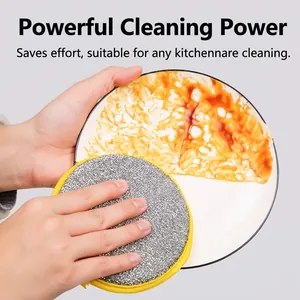 Double-sided kitchen scouring sponge with wire mesh for heavy-duty dish cleaning