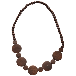 Retro ethnic style necklace with dark brown wooden beads and geometric round pendant