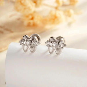 Cute Tooth Shape Ear Cartilage Stud Titanium Steel Copper Zirconia Screw Back Helix Piercing Novelty Cartoon Jewelry
