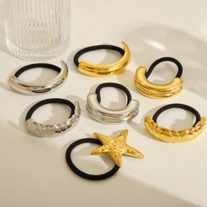 Chic 18K gold and silver stainless steel hair ties with crescent and starfish shapes