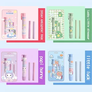 Retractable Pen Shaped Eraser Plastic Rubber Click Type For School Students Cartoon Cute Stationery Refillable Handheld