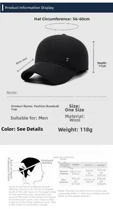 Size chart showing baseball cap dimensions including 56-60cm circumference and measurement guide