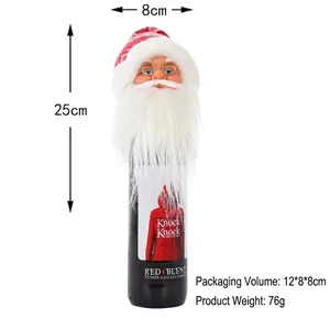 Detail of Santa Claus wine bottle cover showing 25x8cm size and plush beard texture
