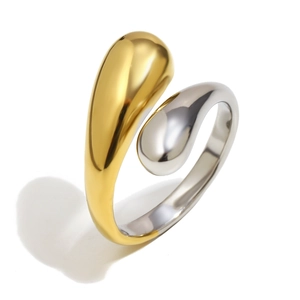 Two-tone 18K gold plated stainless steel double snake head ring with teardrop design