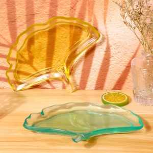 Plateau de rangement en résine en forme de feuille de ginkgo jaune et verte pour bijoux
