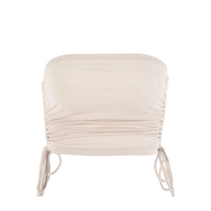 Haut tube beige côtelé sexy avec cordons de serrage latéraux et design dos nu tendance