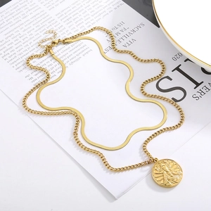 Layered Necklace Stainless Steel Gold Plated Virgin Mary Sacred Heart Pendant Snake Chain Vintage Bohemian Jewelry For Women
