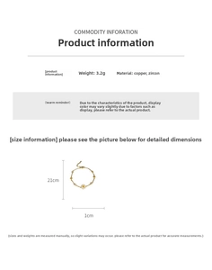 Detailed size chart for the zircon star pendant bracelet showing length and weight