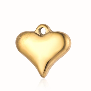 Polished gold heart-shaped stainless steel pendant with a smooth reflective finish