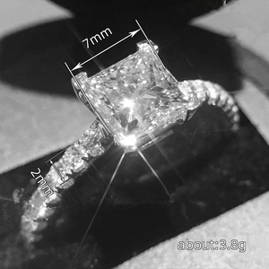 Minimalist square-cut cubic zirconia ring with 7mm stone and 2mm silver-tone band