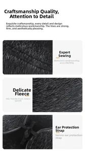 Detail of warm black faux fur lining and reinforced stitching on men's winter earflap hat