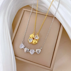 Collana a cuore e quadrifoglio convertibile con cristalli in oro e argento inox