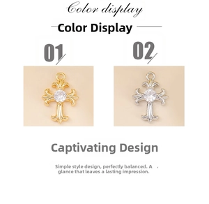 Detail of cross pendants with zircons shown in gold and silver finish color display