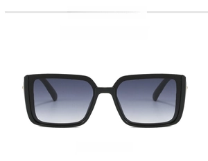 Detail of C01 oversized black square sunglasses with gradient grey lenses and rhinestones