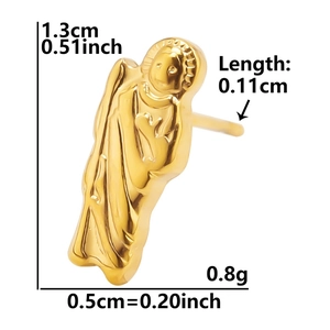 Detailed dimensions of gold-plated sun-moon icon stud earring with 1.3cm height