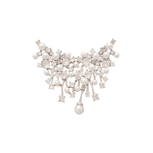 French retro silver brooch with zircon butterfly and pearls for elegant daily wear