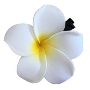 Realistische weiß-gelbe Plumeria Blüten-Haarklammer für Strand- und Brautfrisuren Styling