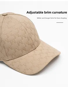 Detail of khaki baseball cap with W embroidery and a wide foldable curved brim