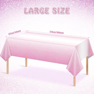 Pink to purple gradient tablecloth showing large size 54x108 inches for party decor