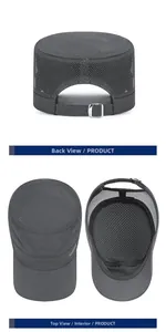 Detail of dark grey breathable mesh cadet cap featuring metal buckle and SPORT logo