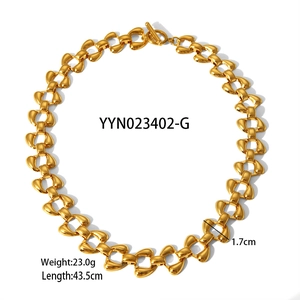 Golden chunky chain necklace with OT clasp, 43.5cm length and polished metallic finish